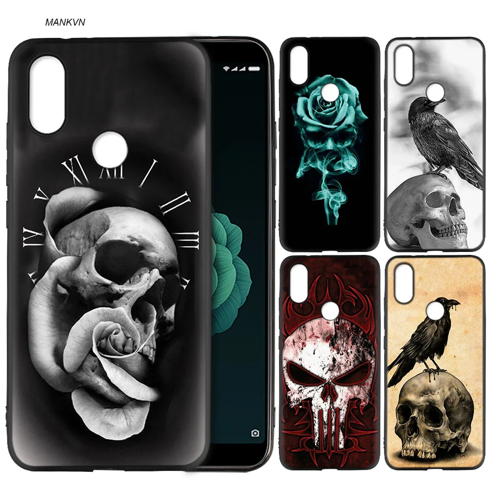 

Silicone Soft Case Cover for Xiaomi A2 Lite A1 Redmi S2 Note 5 Plus 6 6A 4 4X Pro Poco F1 Skull and raven on a moonlight