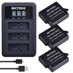 Batmax 3 шт. AHDBT-501 Батарея + светодио дный Дисплей 3 канала USB Зарядное устройство с Тип-C Порты и разъёмы для GoPro5 hero5 GoPro6 Hero6 экшн-камер