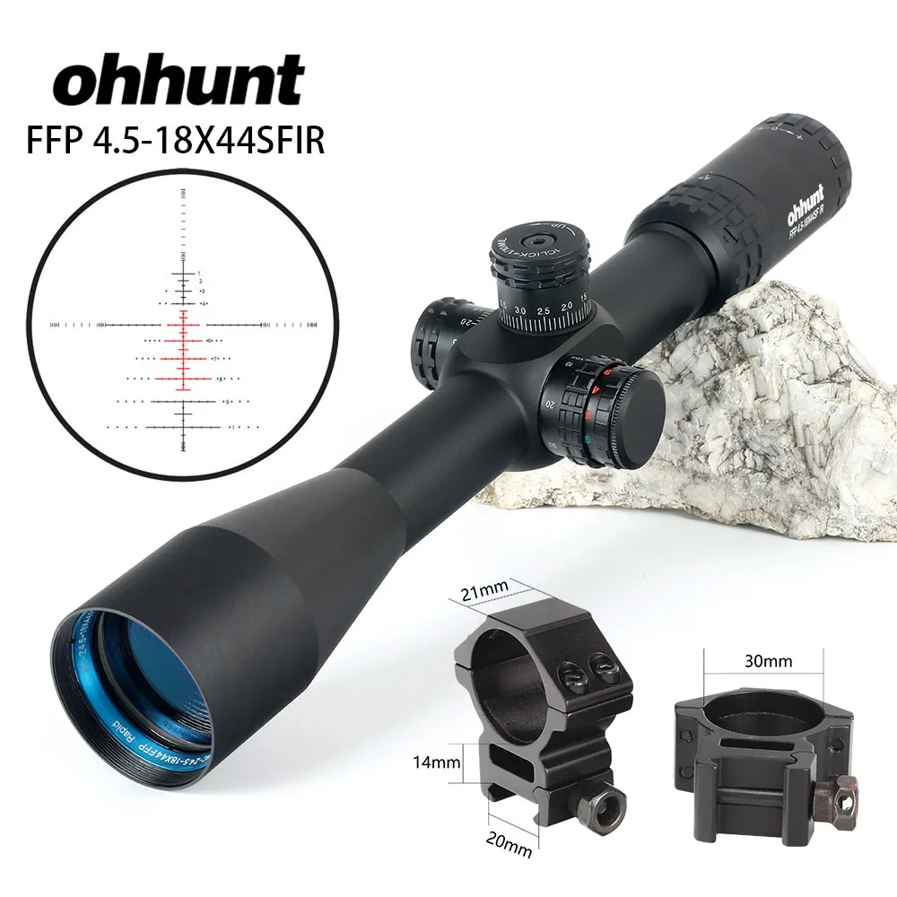 Ohhunt 4,5-18X44 SFIR тактическая оптика прицелы FFP первый фокальный самолет RG Mil точка стекло Сетка с замком Сброс прицел - Цвет: 30mm-Picatinny-SZK