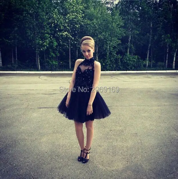 2016-Black-High-Neck-Cocktail-Dresses-Sexy-Sleeveless-Lace-Appliques-Beads-A-Line-Tulle-Mini-Girls(1)