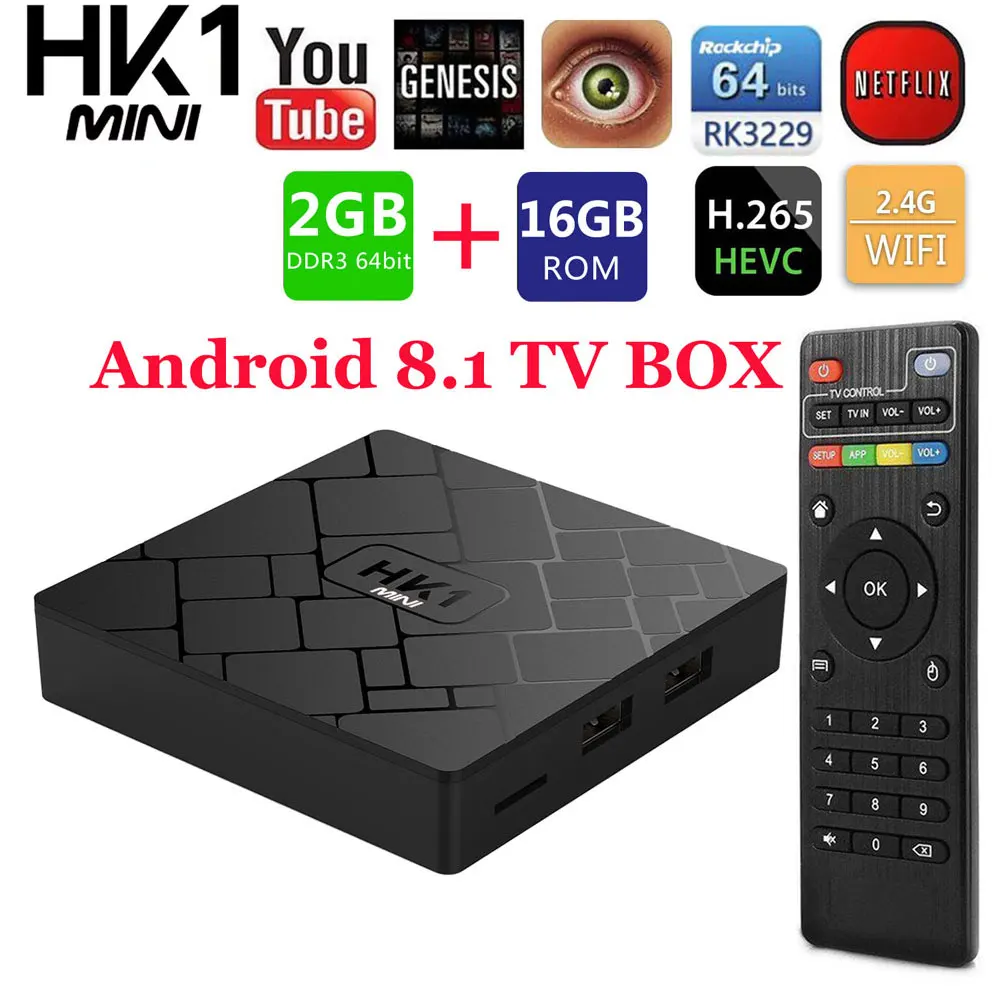 Android 8.1 2GB 16GB Smart TV Box RK3229 Quad Core 4K H.265 HEVC 2.4GHz Wifi 100M LAN Set Top Box Mini Media Player HK1 mini Android 8.1 2GB 16GB Smart TV Box RK3229 Quad Core 4K H.265 HEVC 2.4GHz Wifi 100M LAN Set Top Box Mini Media Player HK1 mini