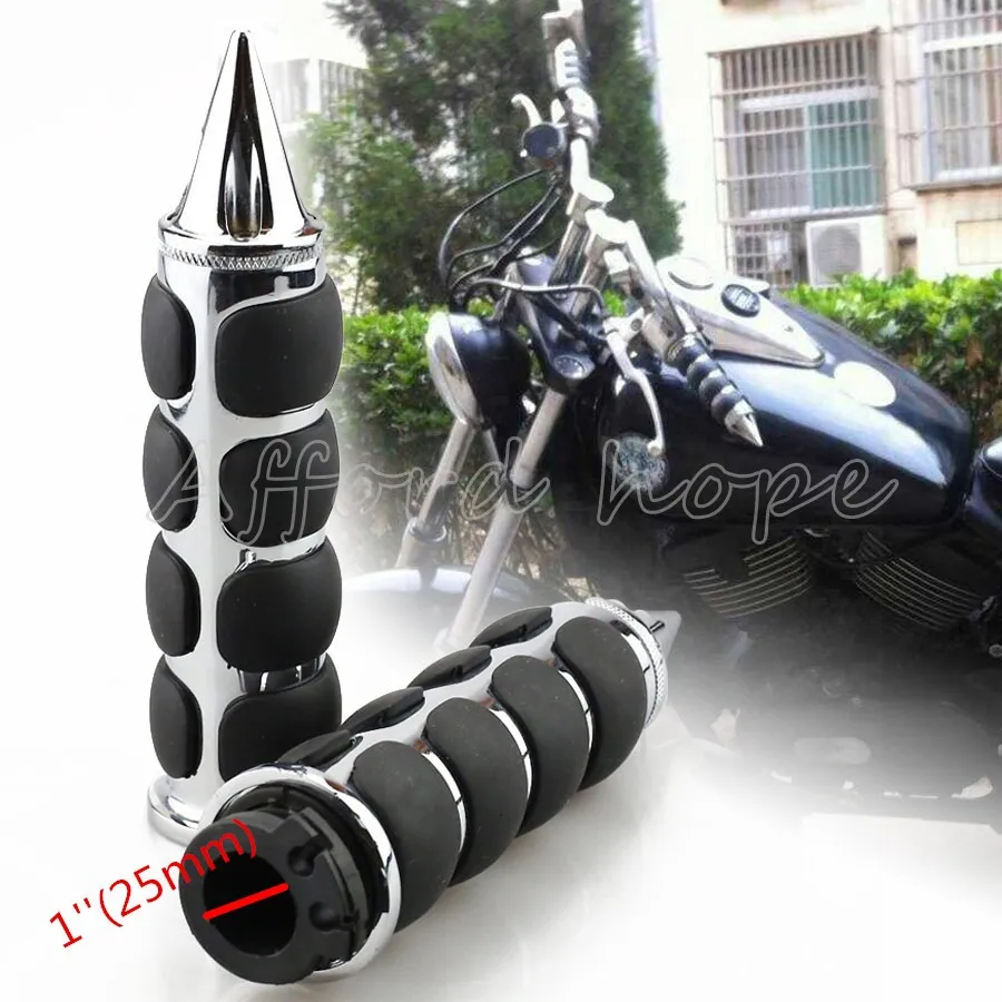 Chrome Universal Cushion Motorcycle Hand Grips Ruber Nonslip Handlebar
