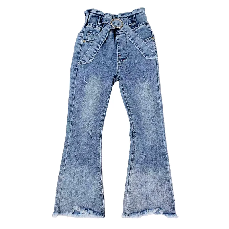 Брюки для девочек, новинка года, осенние джинсы Широкие джинсовые штаны для девочек детские джинсы для детей 6, 8, 10, 12, 14 лет костюмы для девочек-подростков