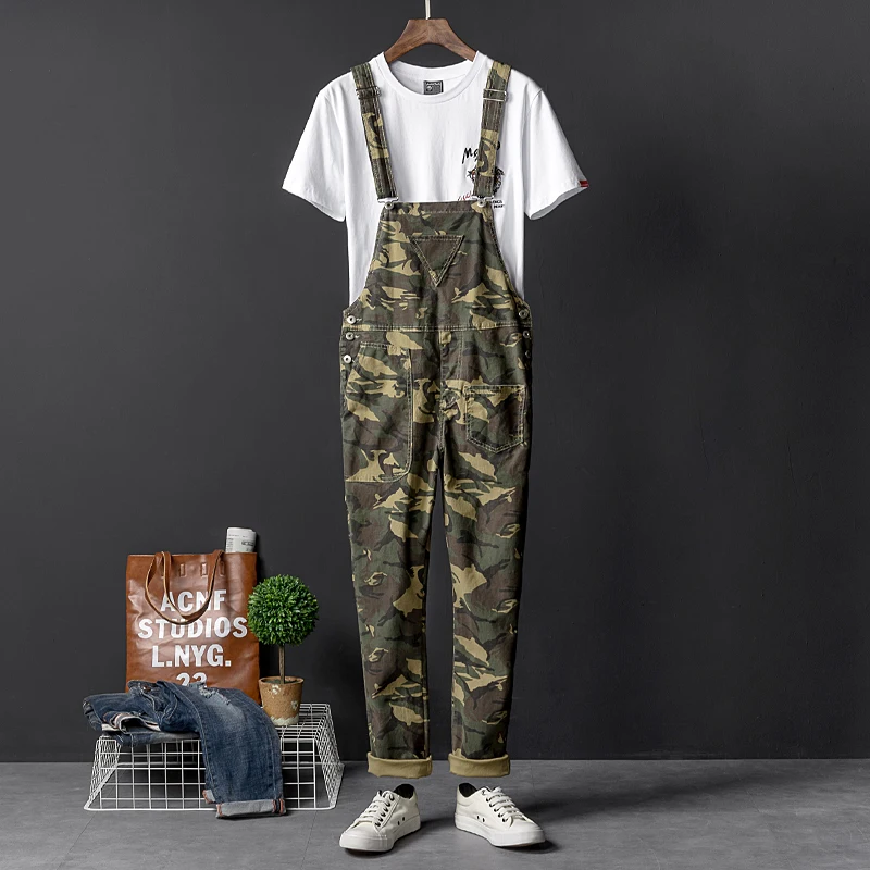 

Summer Thin Section Nine pants Male Bib pants Couple Paragraph Siamese Suspenders Male Japanese Tooling Camouflage pants 4XL