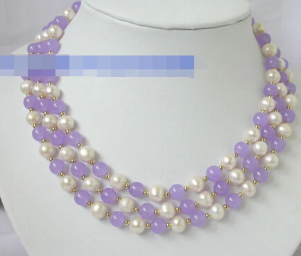 

RHJ0035 3row White FW Pearl Malay Jade Beads Necklace