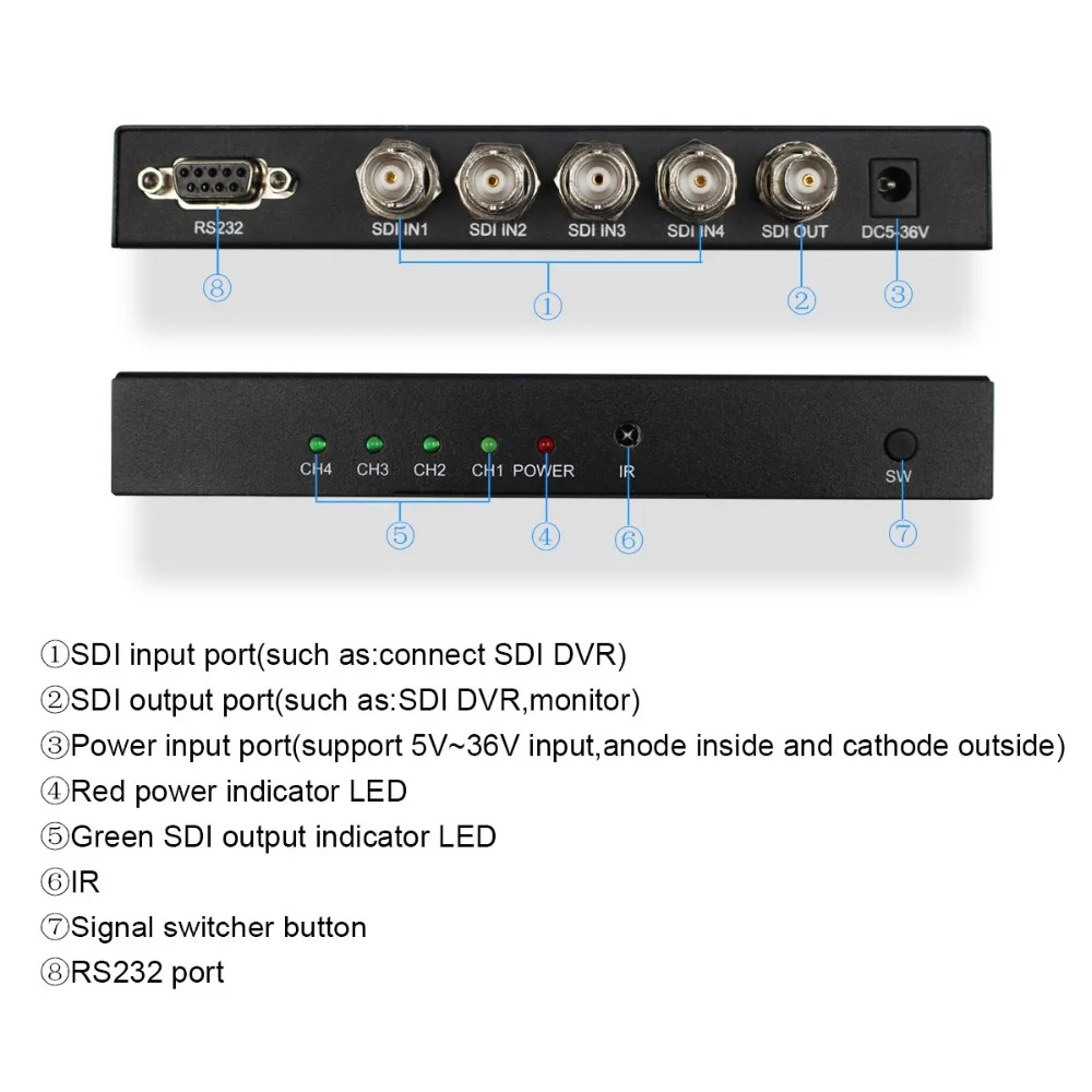 Wiistar переключатель SDI 4x1 концентратор SDI Интеллектуальный удлинитель с переключателем 4 в 1 конвертер для 3g HD SD монитор безопасности камеры видеонаблюдения