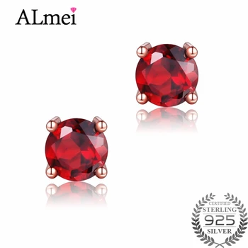 

Almei Female Red Garnet with 925 Sterling Silver Stud Earring Vintage Pendientes Style Indian Jewelry Beads Free Box 40% FR003