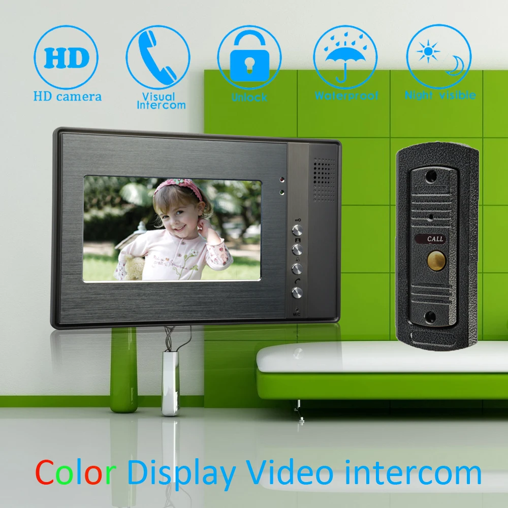 Promo  (1 Set) 7'' Color Monitor Home Garden Improvement Video Door Phone Home Security Digital Doorbell D