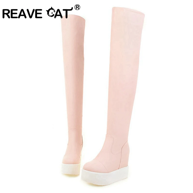 

REAVE CAT female Winter Thigh High Boots Leather shoes woman High Heels Women Over The Knee Botas Mujer Shoes Plus Size 43 A1035