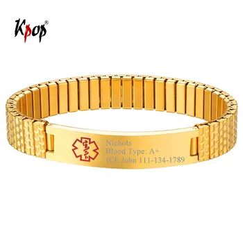 

Kpop Stainless Steel Emergency Sign Bracelet Customized Jewelry Gold Color Medical Alert ID EMT Chain Bracelet for Men H3717