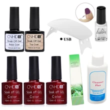 Новинка, для возраста от 9 шт./компл. маникюрный набор Био-Гели Soak Off УФ гель-Лаки 6W USB кабель УФ-лампа с база и верхнее покрытие и очищающее средство для ногтей Масло для кутикулы