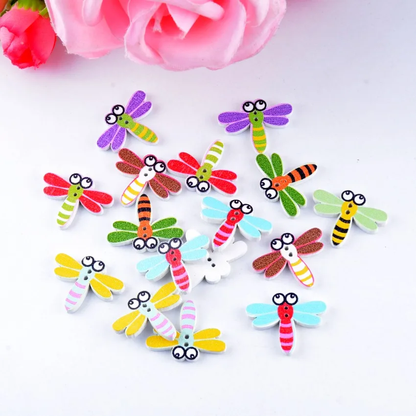 

Free Shipping Retail 10Pcs Random Mixed Dragonfly Wood Sewing Buttons 2 Holes Pattern Scrapbooking 20x25mm