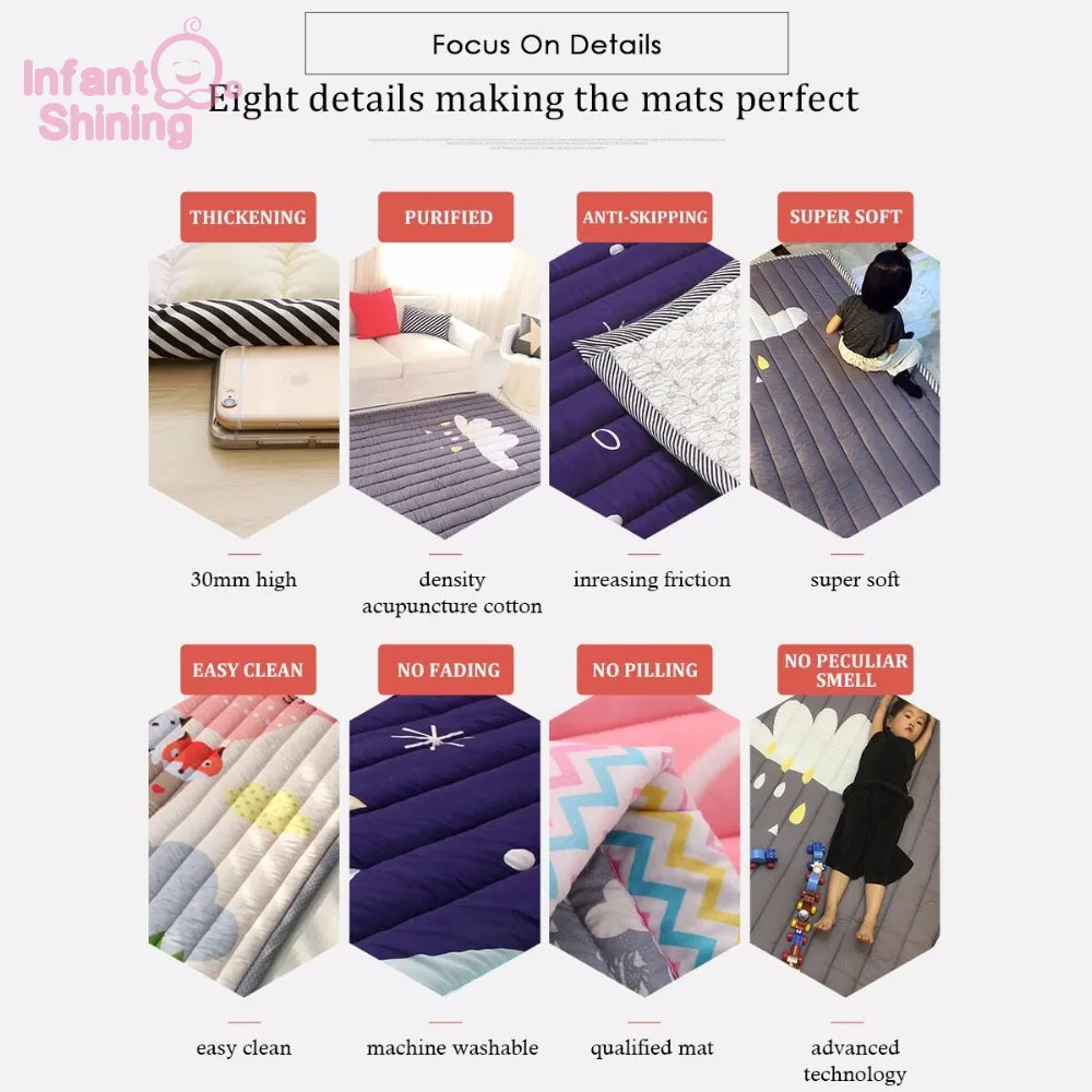 Infant Shining Baby Play Mat Children Folding Game Carpet Kids Crawling Mats Anti-skid Tatami Rugs Cotton Blanket For Children