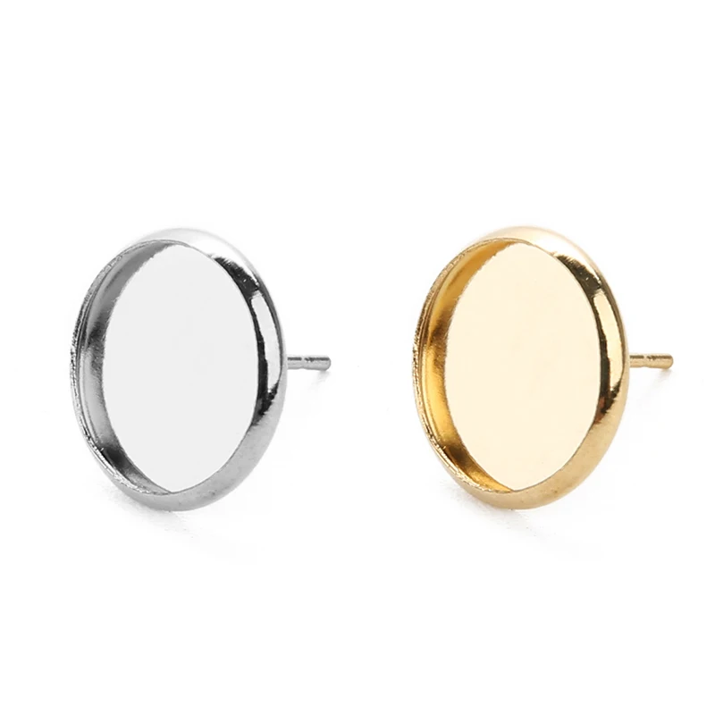 

10pcs/lot 316L Stainless Steel 6-20MM Gold Silver Tone Blank Round Earring Stud Base Tray Bezel Fit DIY Cabochon Jewelry Finding