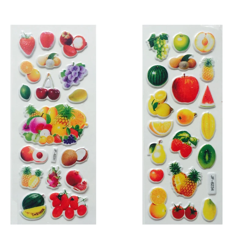 10 листов/набор Пузырьковые наклейки 3D мультфильм овощи и фрукты Классические игрушки скрапбук для детей Детский подарок