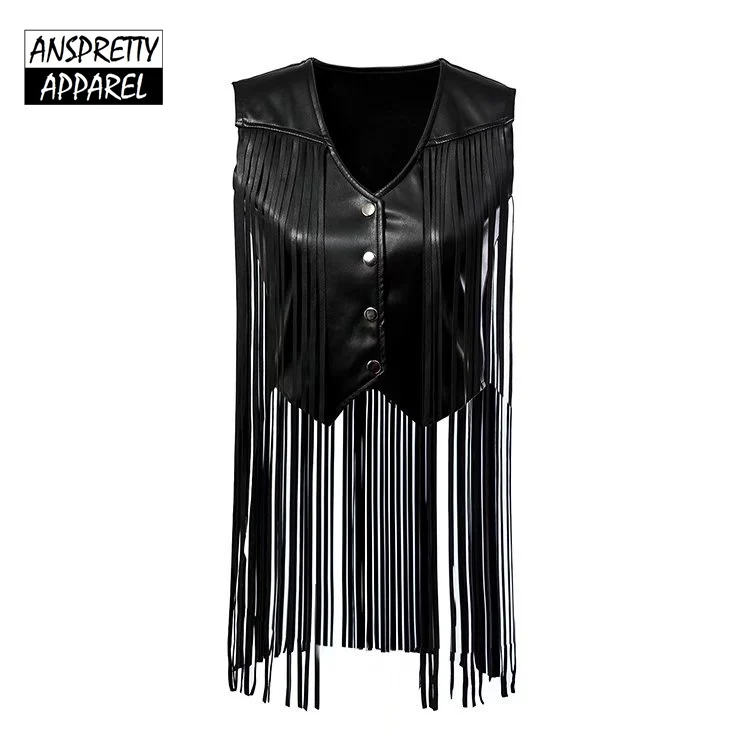 Anspretty Apparel faux leather vest women 2018 tassel vest fringes