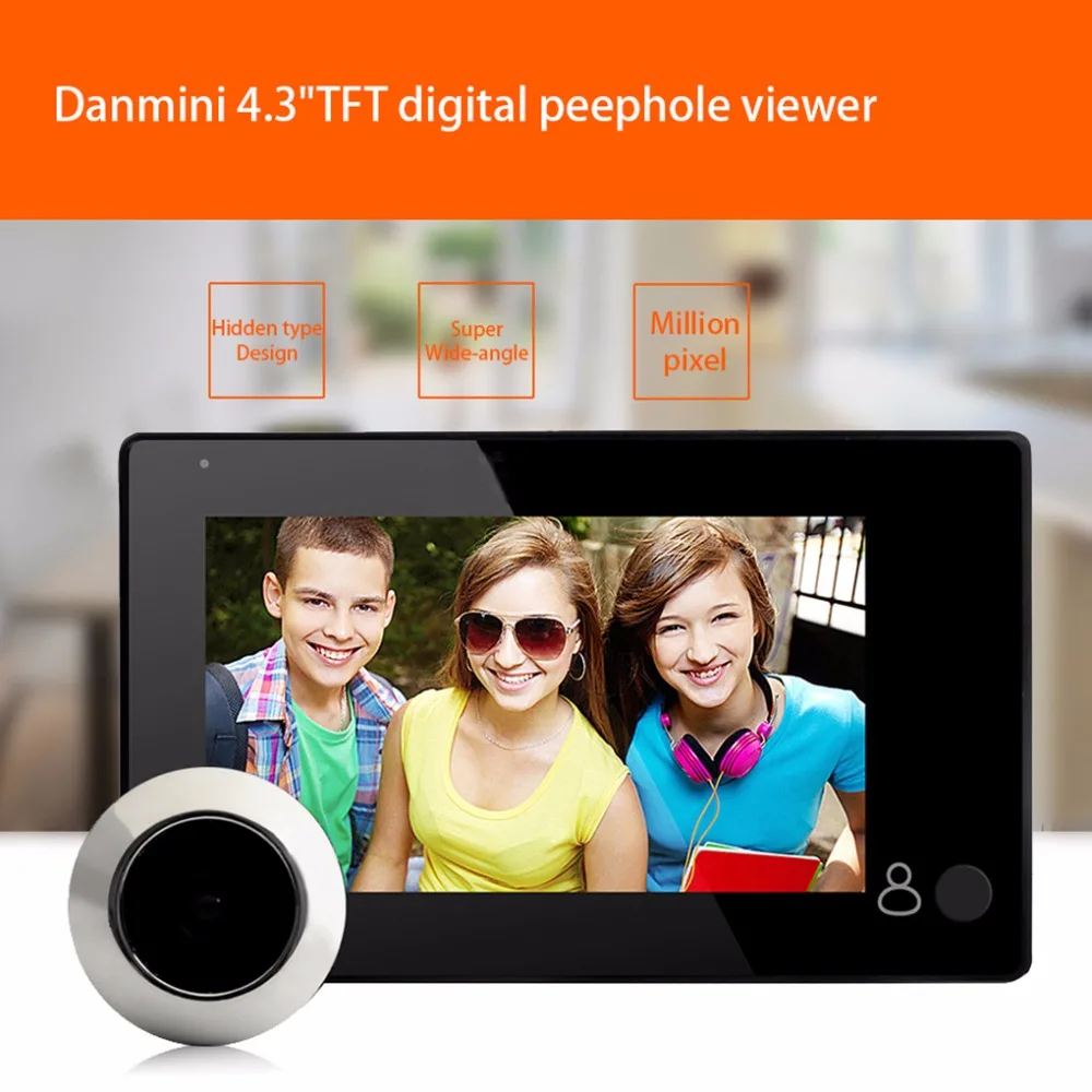 Danmini Digital Doorbell Peephole Viewer Doorbell Camera Home Security Door Video-eye 2.0MP HD 4.3'' TFT Screen 145 Degree