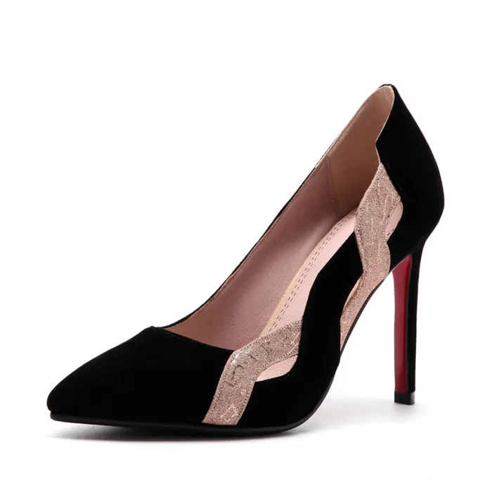 ANNYMOLI/женские Вечерние туфли на высоком каблуке пикантные туфли с острым носком на высоком каблуке туфли-лодочки на шпильках черные, красные, большие размеры 33-43 - Цвет: Черный