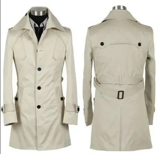 Мужской двубортный Тренч черный облегающий с длинным рукавом|trench coat men|mens overcoatmen
