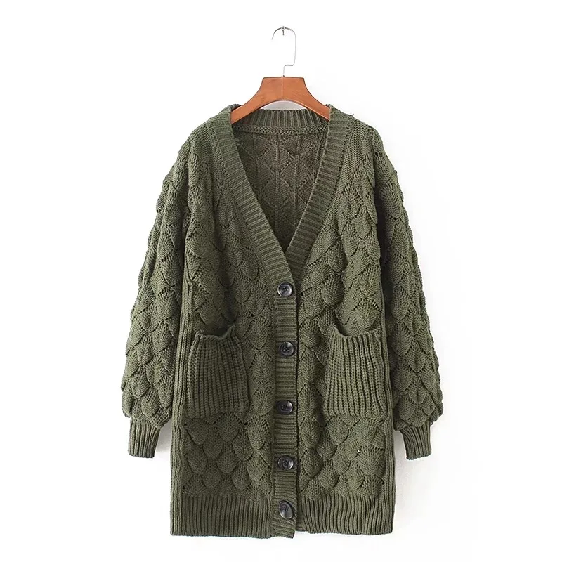 Autumn winter long cardigan women knitted sweater 2022 korean fashion long sleeve v-neck top pockets design ribbed top sweater