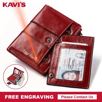 

KAVIS Brand Free Engraving Genuine Leather Wallet Women PORTFOLIO Female Vintage Portomonee Perse Coin Purse Girls Handy Vallet