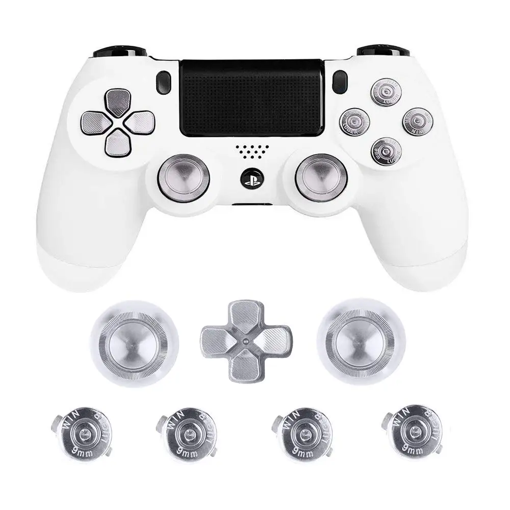 

1set=6pcs Silver Aluminum Metal Bullet Buttons Analog Thumbstick Joystick Grip Caps For PlayStation 4 For PS4 Gamepad Controller