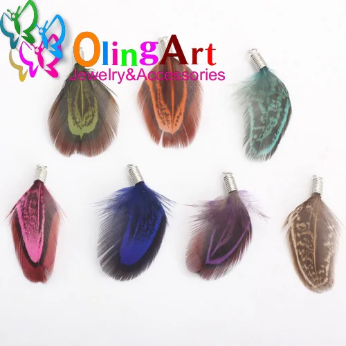 OlingArt 12 шт./лот 35 мм натуральный узор многоцветный перья для женщин ожерелье серьги кисточки DIY ювелирных изделий Нежные Подвески - Цвет: DC 35MM 12PCS MIX