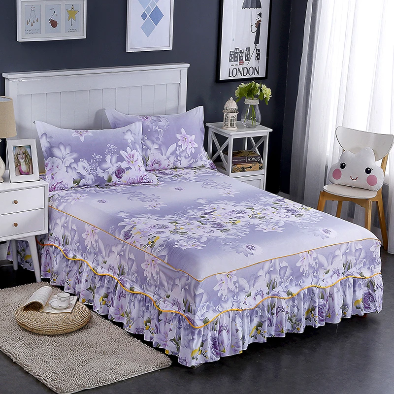 Latest Hot 100 Cotton And Cotton 3pc Decorative Bed Skirt + Pillowcase