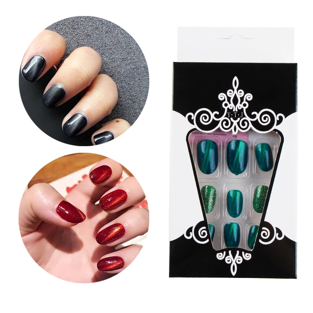

24pcs/set Fake Nails Lattice Grid Design Artificial French Multiple Colors False Nails Tips Press on Nails with Glue Sticker