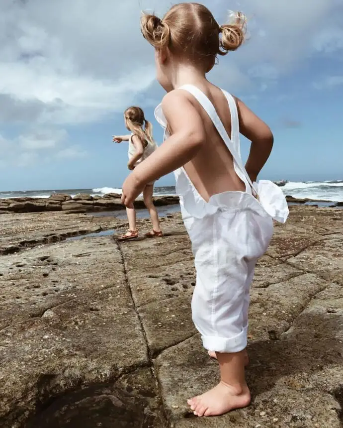 

2018 Ins European Toddler Girl Overalls Ruffles Rompers Linen Clothings Summer Autumn Kids Princess Girl Clothes