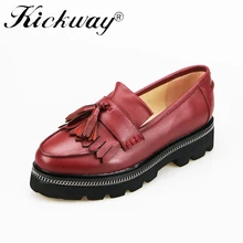 Kickway/Классическая Брендовая обувь; женская повседневная обувь с круглым носком; черные туфли-оксфорды для женщин; удобная женская обувь без застежки на плоской подошве