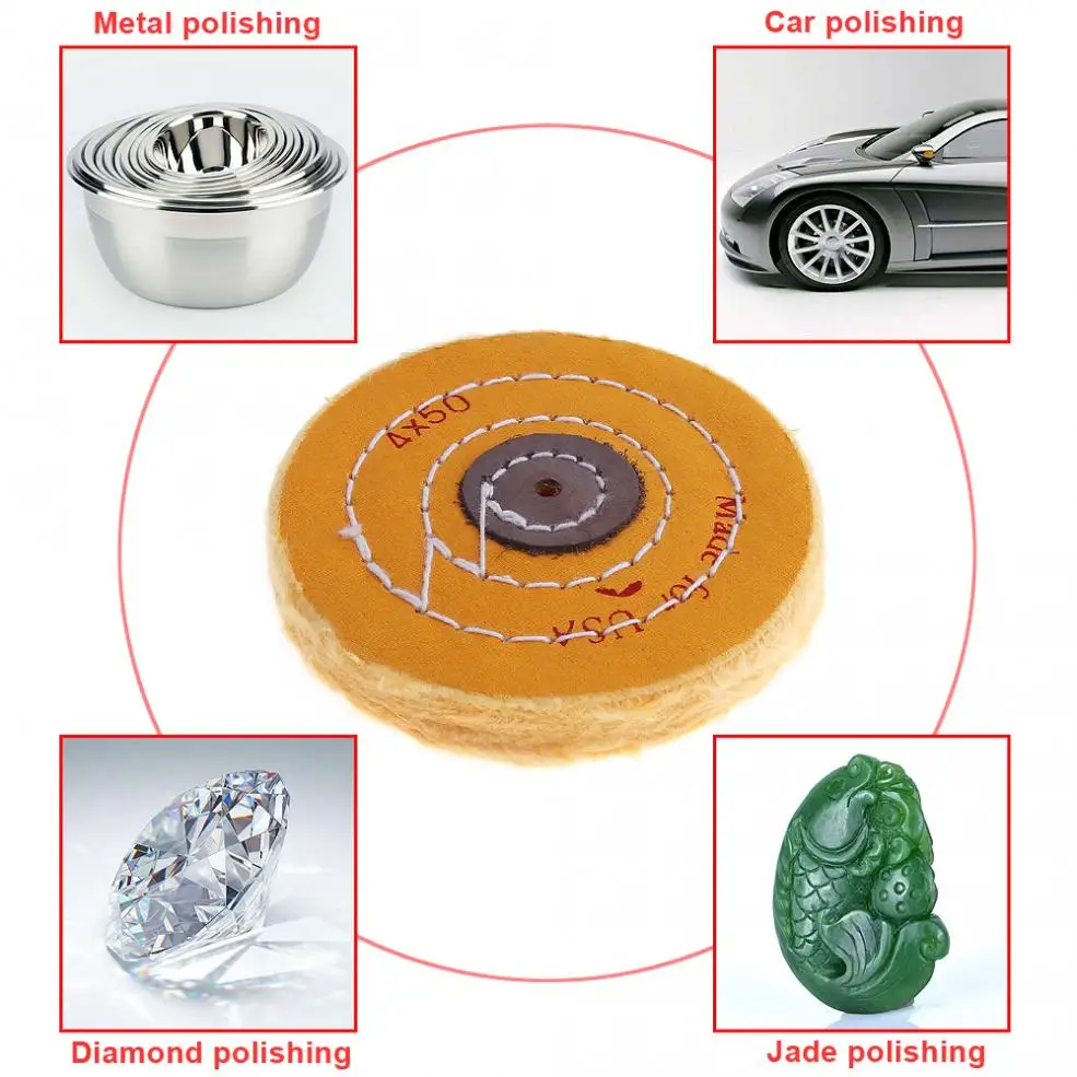 4 дюйма Т-образная желтая хлопковая ткань полировка колеса фланелевая Зеркальная Полировка буфера ватный диск с 5 мм отверстием для полировки металла
