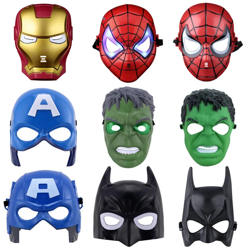 

Superhero Halloween Mask Lighted Kids Spiderman Iron Man Hulk Batman Party Masks The Avengers Mask For Children's Day Cosplay