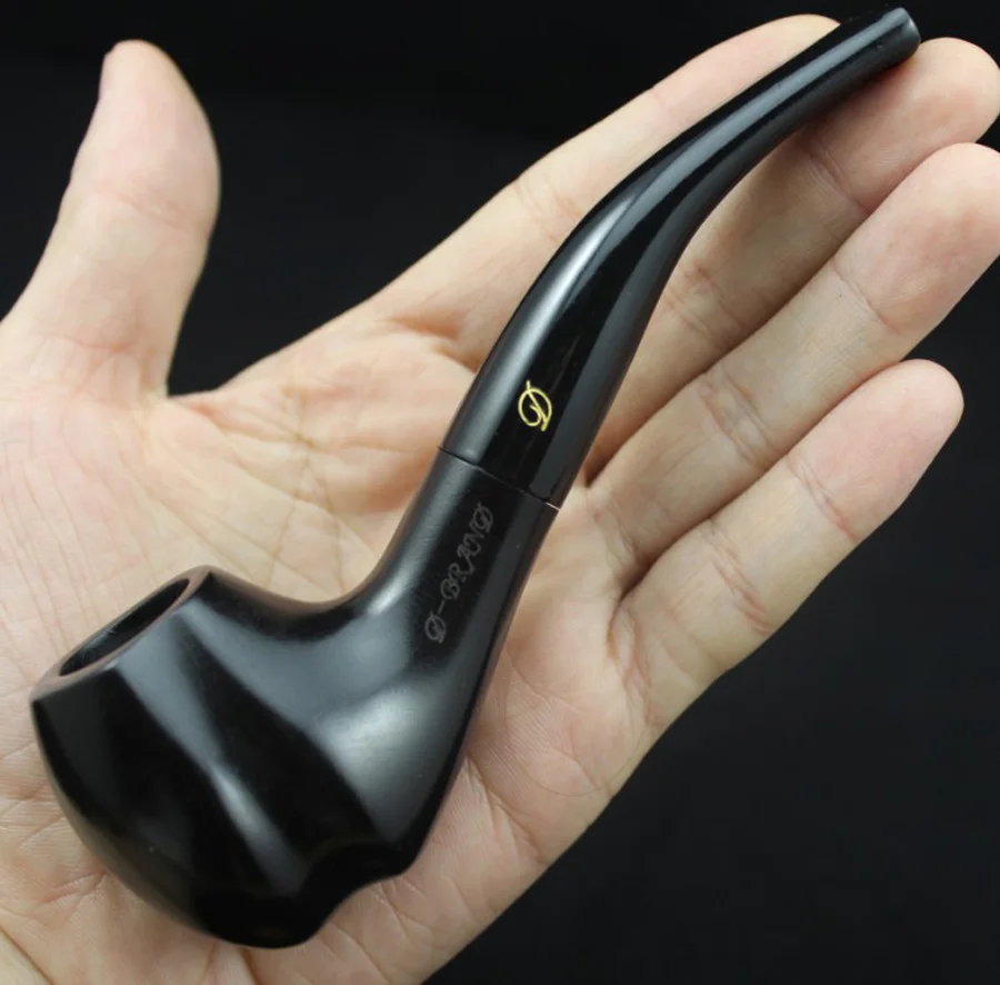 Elegant Handmade Natural Ebony Wood Smoke Tobacco Smoking Pipe Black Wooden Pipe + Pouch + Holder 10pcs 9mm Filters 433 smoking accessories tobacco pipe tobacco smoking accessories smoking pipe filters herb smoking pipe smoking pipe