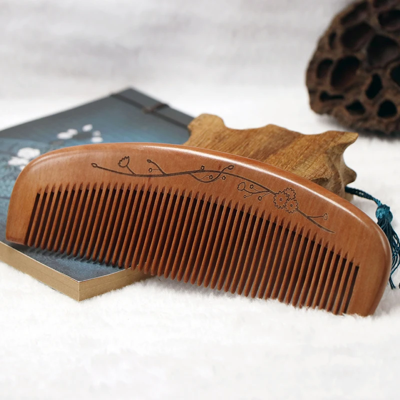 Fine Old Mahogany Comb, Anti-static, Anti-hair Loss Chinese Natural Peach Wooden Hair comb-3 - 