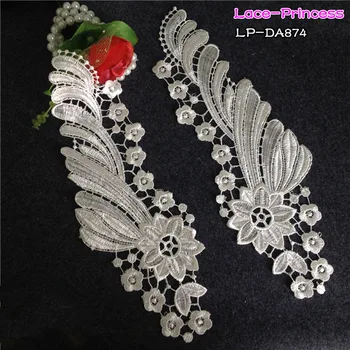 

3 pairs 35.5 X11CM white polyester DIY hollow Dance costumes lace patches flowers Applique Garment accessories DA874