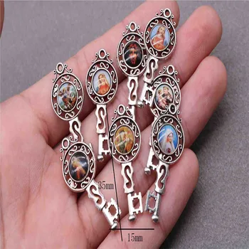 

100 pieces of religious exorcism cross icon medal medal key, double-sided icon Saint Benedict handmade key chain attachment