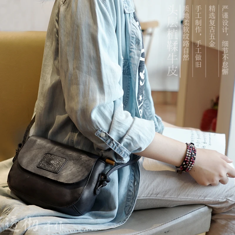 Дизайнерская дамская сумочка мессенджер из 100% натуральной кожи в стиле ретро