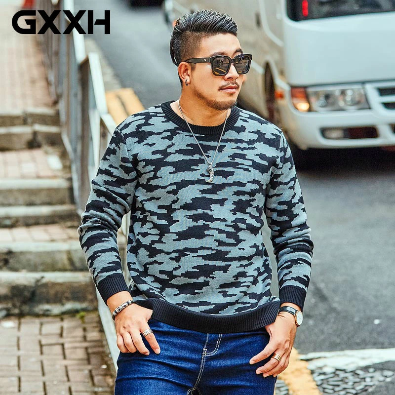gxxh-2018-autumn-winter-big-men-s-sweater-fat-guy-loose-camouflage
