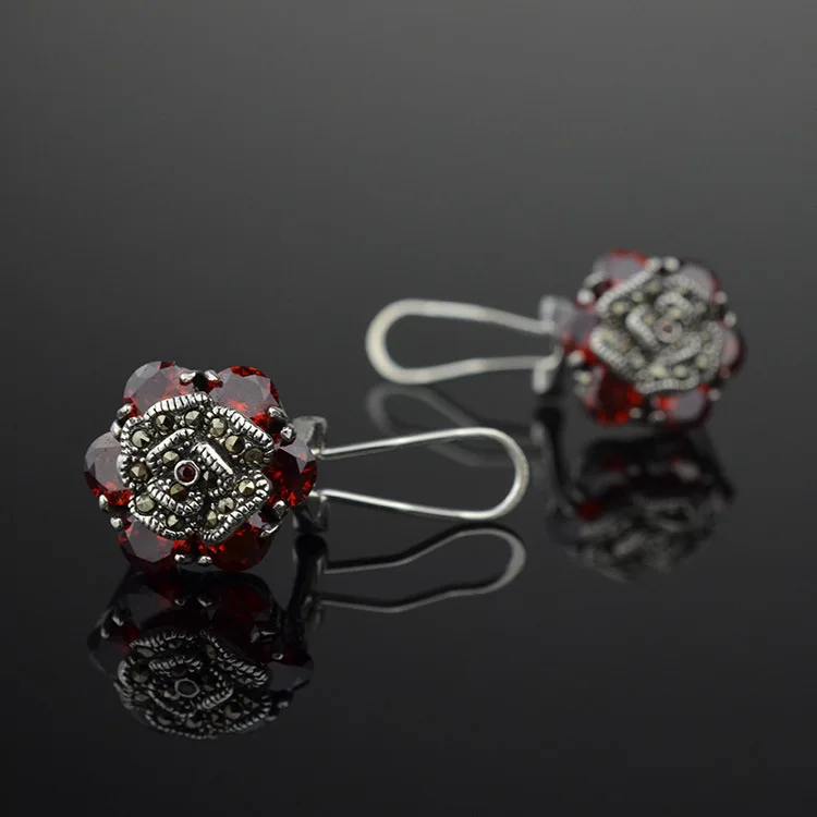 925 тайские серебряные серьги с розой, инкрустированные мозаичными камнями, красный корунд, серьги-гвоздики, синие серьги-гвоздики с корундом