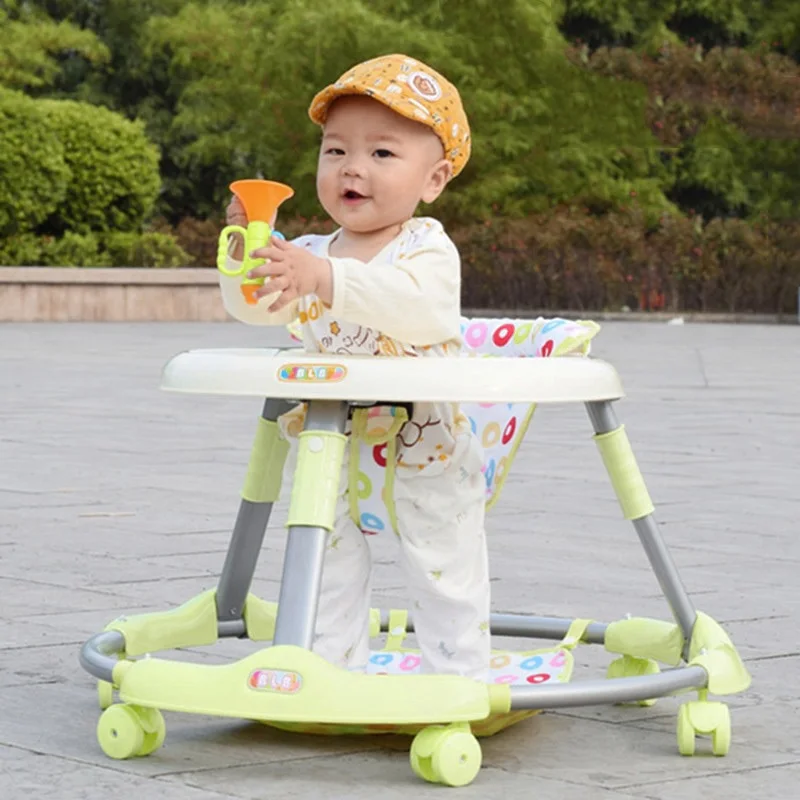 High Grade 6-18 Months Rollover Baby Walker Adjustable Height Baby Walker with Wheels Baby Activity Foldable Walkers Blue Green
