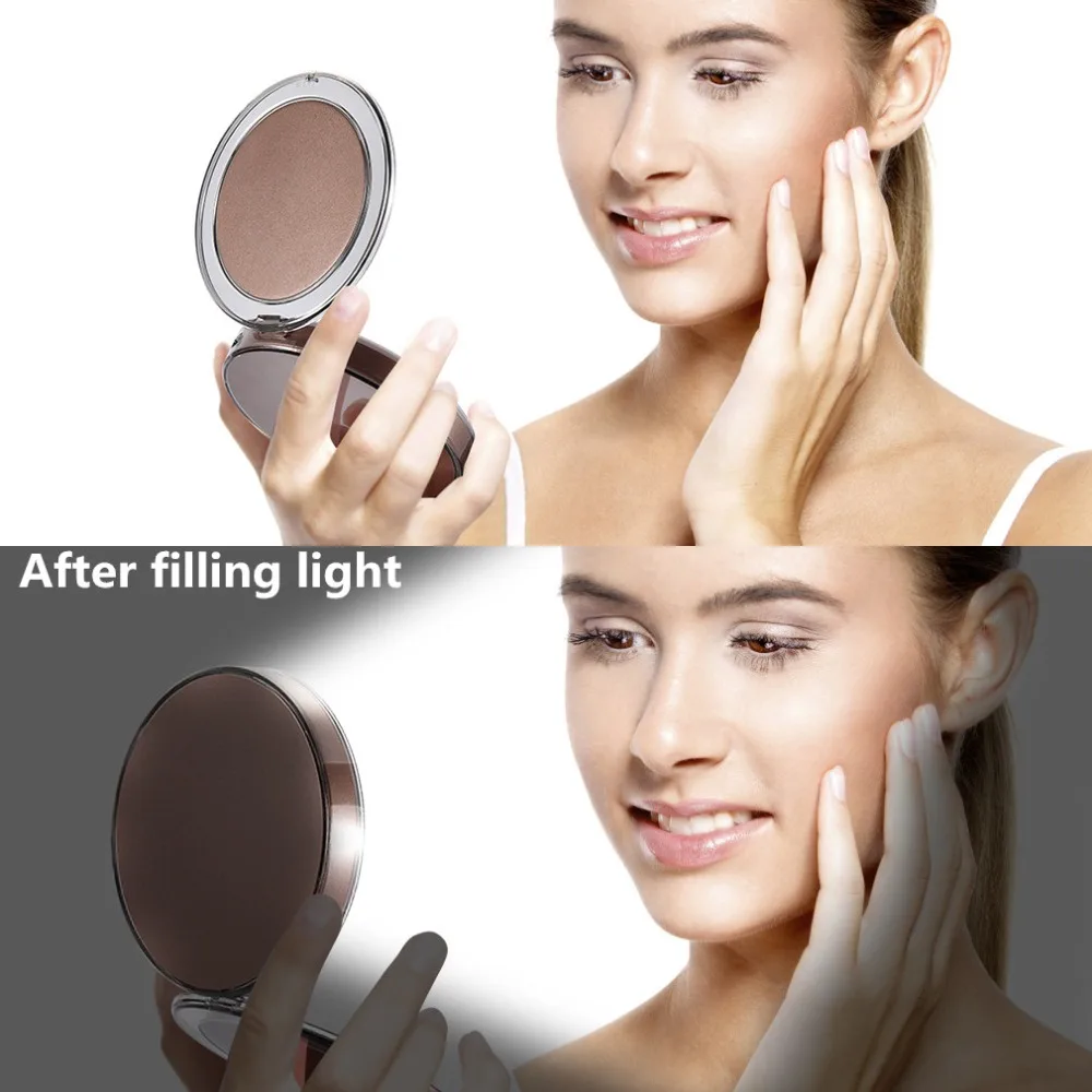 Travel Mirror LED  Makeup Mirror Folding Pocket Mirror 1x3x Magnification Adjustable Portable Travel Mirror Inductive Rechargeable Portable mirror (04)