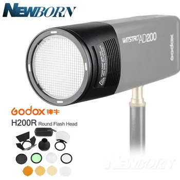 

Godox H200R Flash Head Extension Head+AK-R1 Barn Door, Snoot, Color Filter, Reflector, Honeycomb, Diffuser Ball Kits for AD200