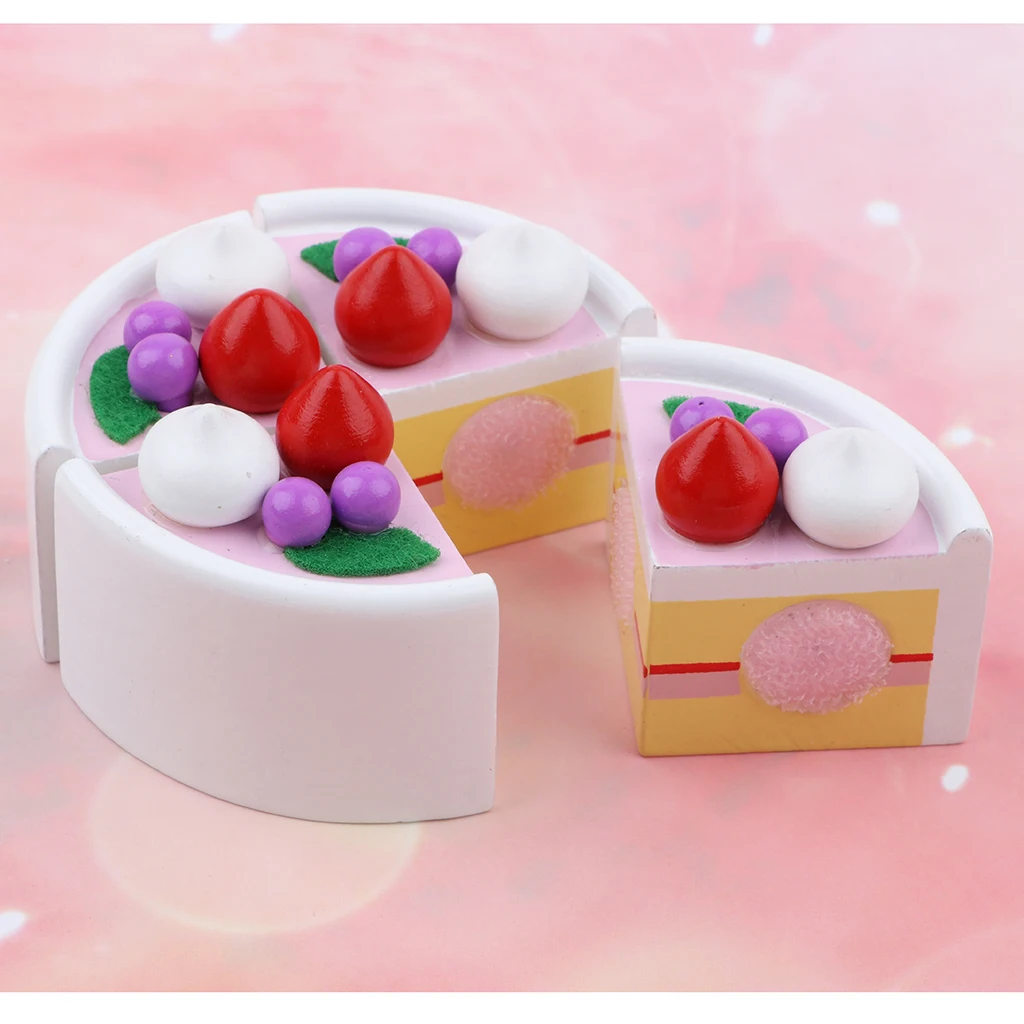Wooden Fruit Birthday Cake Sliceable Play Food Party Dessert Kids Educational Toy Kitchen Role Pretend Play Cooking