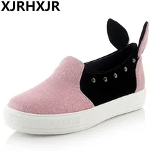 Xjrhxjбольшие размеры 40-43; новая весенняя обувь; женские туфли без каблуков с заклёпками; Женская обувь в Корейском стиле с милым кроликом; мокасины; zapatos mujer