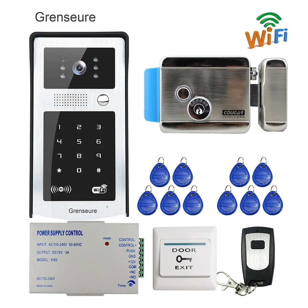 

Free Shipping Wireless Wifi Video Door Phone Intercom 720P Metal Doorbell Camera RFID Code Keypad Access for Phone Electric Lock