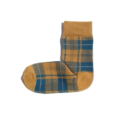 Клетчатые хлопковые женские носки в ретро-стиле, высококачественные контрастные цветные носки в сетку, модные клетчатые носки в британском стиле на осень и зиму - Цвет: yellow