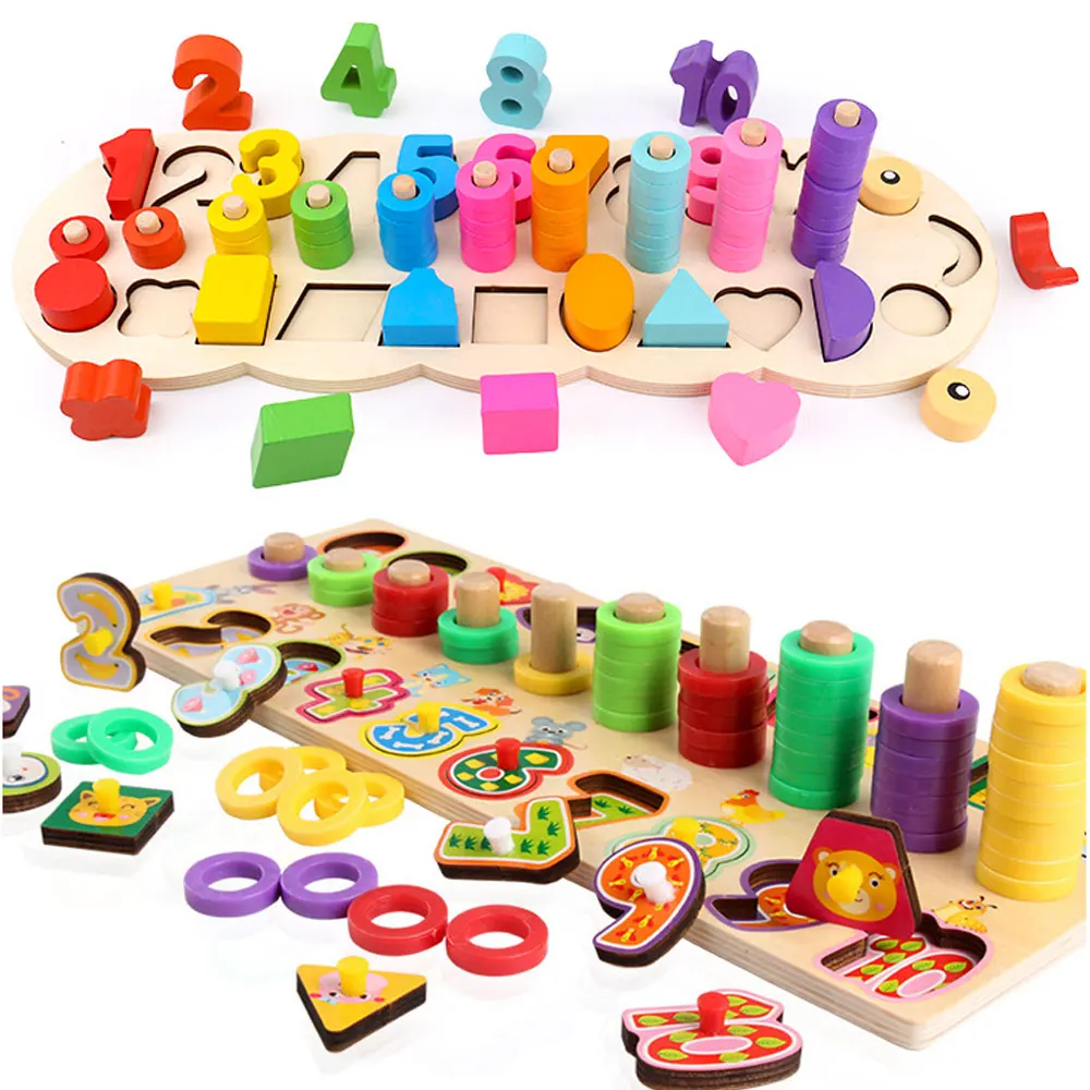 

3In1 Montessori Math Toys Digital Shape Pairing Learning Preschool Counting Board Kids Educational Wooden Toys for Children Gift