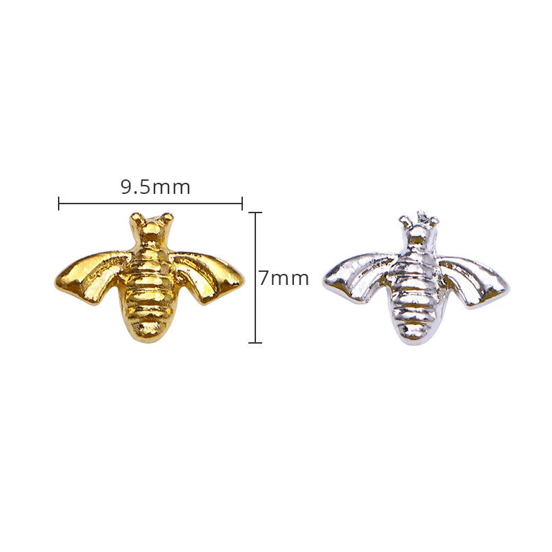 10pcs Bee Fingernail Decor Design Alloy Shellhard Charms 3D Nail Art Tips DIY Decoration Manicure 2 Colors