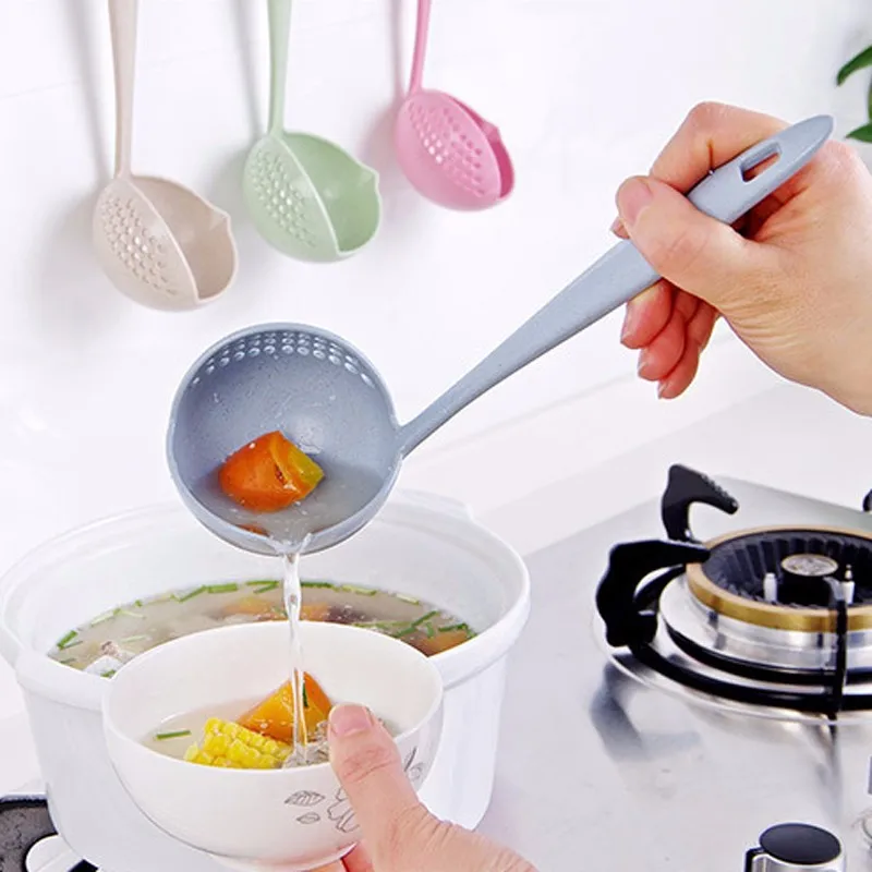

1Pc Wheat Straw Spoon Colander Combo Environmental Protection Tableware Hot Pot Dual Purpose Spoon Cuisine Kitchen Accessories